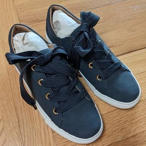 NWT Ann Taylor LOFT Navy Grosgrain Wide Lace Up Missy Sneaker